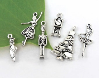 6 NUTCRACKER BALLET charms, antique silver charm collection