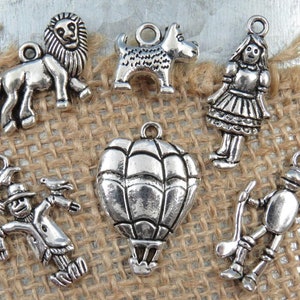 6 WIZARD OF OZ charms, antique silver charm collection