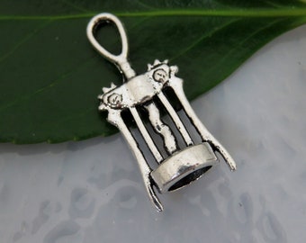 6 CORKSCREW charms in tibetan silver, 3-d, us seller