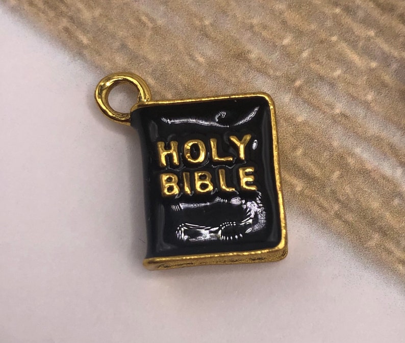 Enamel Holy Bible Charms in Set of 5. Black and Gold. Etsy