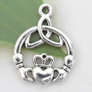 6 irish claddagh charms, antique silver charm collection, 24x19mm