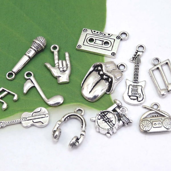 12 rock band charms, antique silver music charm collection