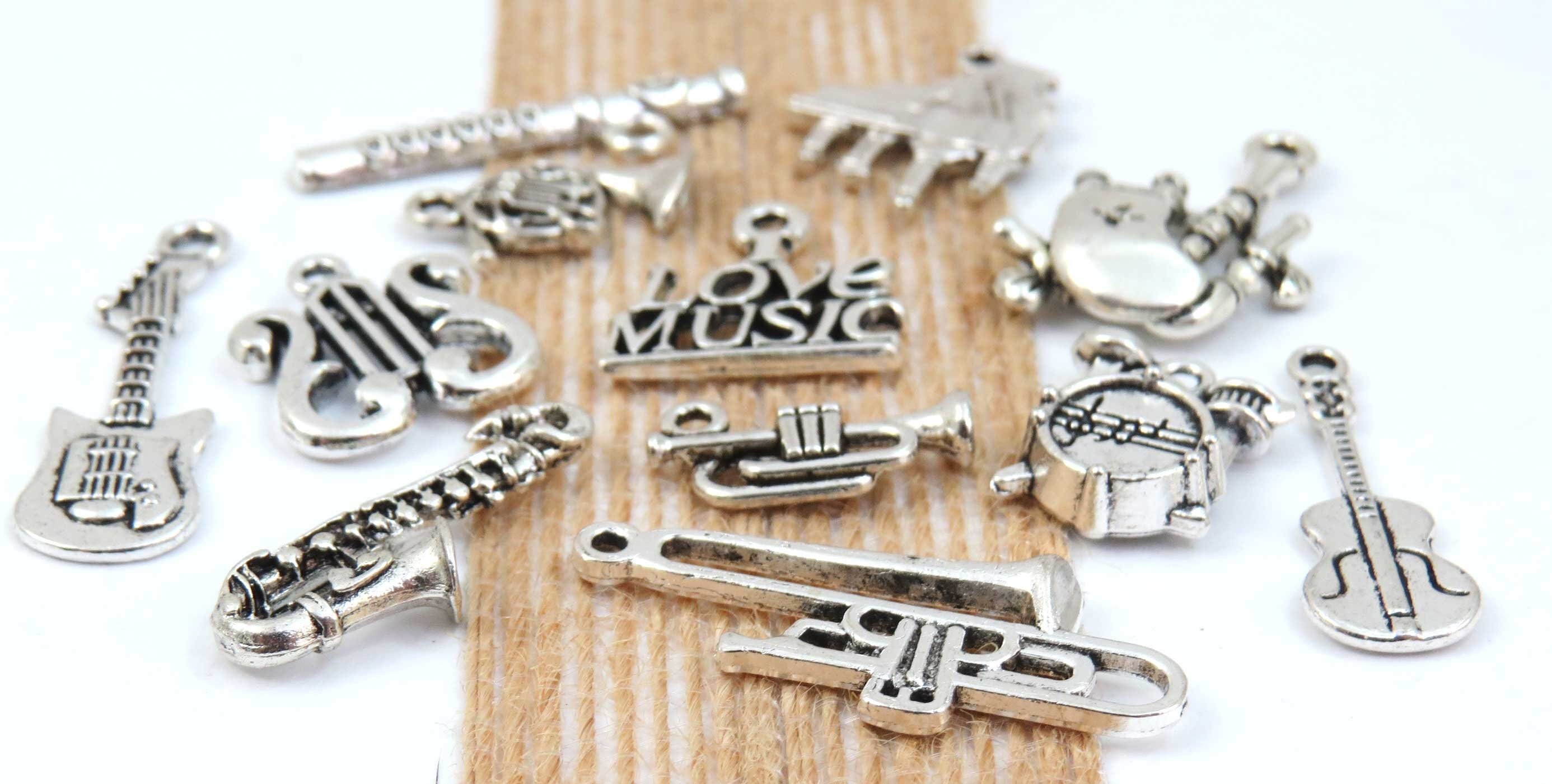 12 Musical Instrument Charms, Antique Silver Music Collection, Each One