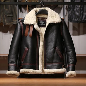 AV B3 Super Warm Genuine Sheep Leather Jacket B3 Bomber Shearling Jacket Faux Fur Men s Jacket
