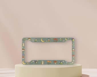 Cottagecore License Plate Frame | Cute Frog Witch Car Accessory | Fairycore Woodland Plate Frame | Aesthetic Car Decor | Aluminum Frame