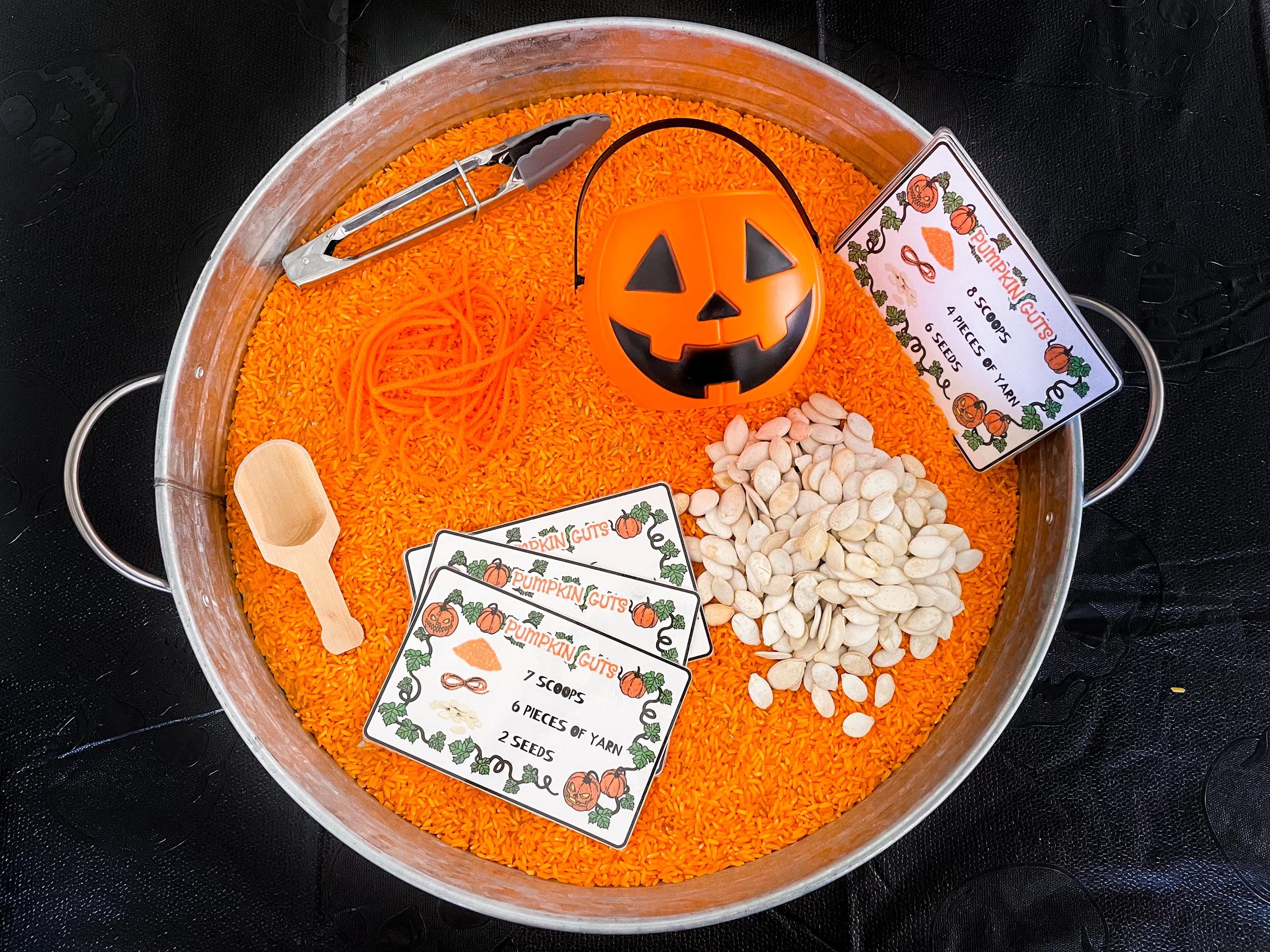 Pumpkin Guts Sensory Bin Kit + Counting Cards | Halloween Sensory Bin, Pumpkin Guts Play, Halloween Play Kit | *bin not included