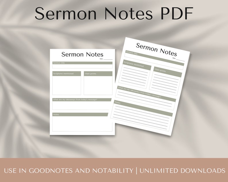 Sermon Notes PDF Sermon Notes Printable Digital Sermon Notes Sermon ...