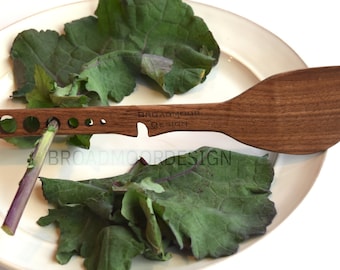 Resting Sauté Spatula, Herb Stripper, Kale Stripper, Oven Rack Push/Pull, Walnut Wood, Wooden Kitchen Utensil, 12in