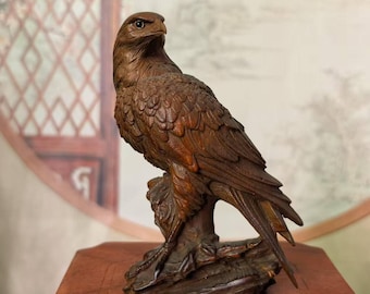 Wood Eagle Statue Sculpture Frgurine Gift for Home Office Living Room Desktop Decorative Decor, Bald Eagle Bird Hawk Owl gifts Ornament. YM4