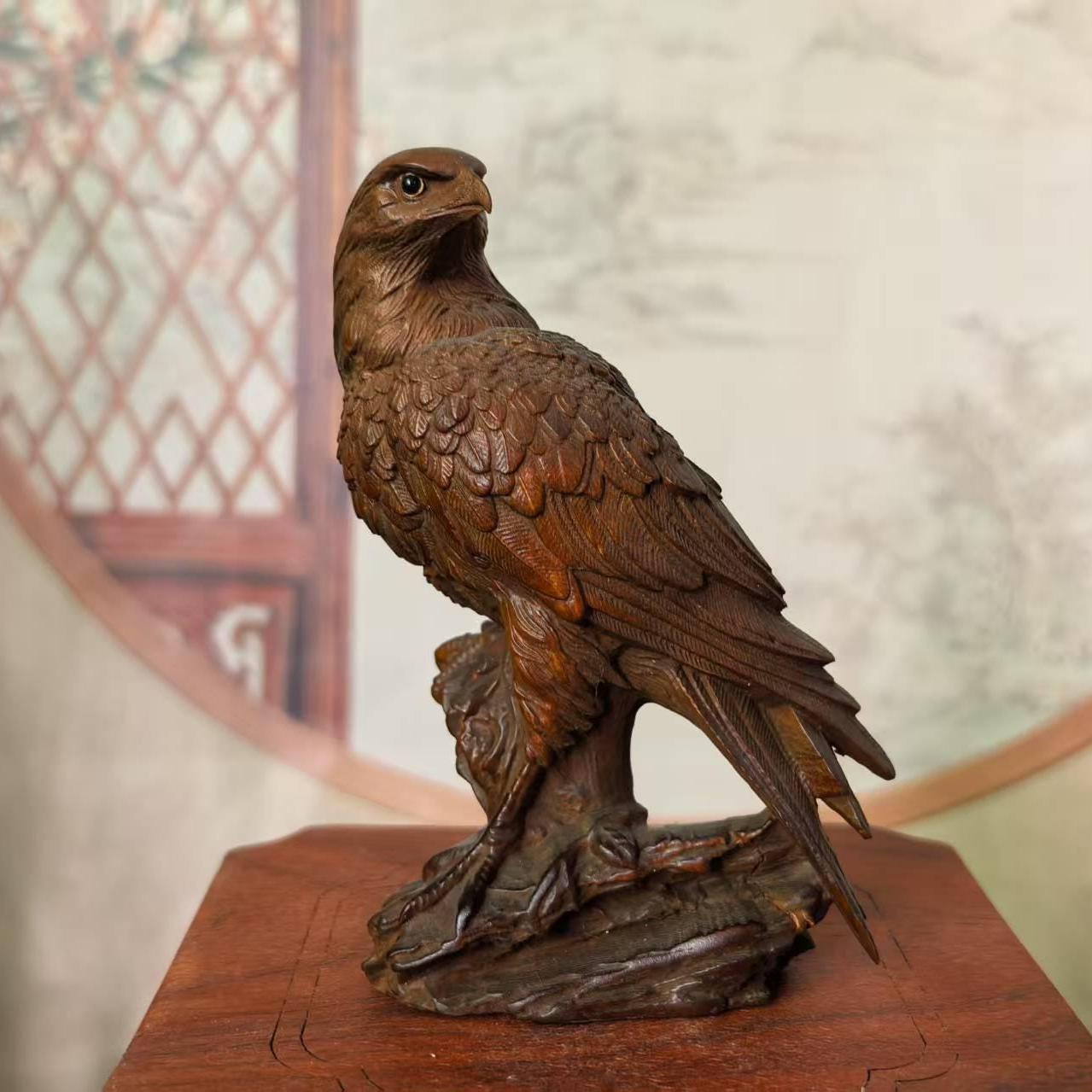 Wood Eagle Statue Sculpture Frgurine Gift for Home Office Living Room ...
