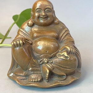 Copper Happy Laugh Maitreya Buddha Wealth Statue, Laughing Smiling Buddha Statue Budai Figure Buddhism Happiness God of Wealth Zen temple 69