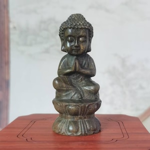Exquisite Unique Wood Monk figurine, Natural Hand Carved Wooden Small buddha statue, Home decor wood carving ,Meditation Zen car Decor gift.