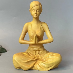 Tibet wood meditation girl  statue, wood carving   Meditation, Zen ,car decor,temple,zen ornaments crafts