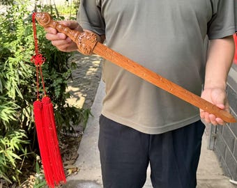 Natural Peach Wood Sword Chinese Traditions Feng Shui Blessing Exorcise Evil, Amulet Decor Peach 7 Star Pattern Drive Out Evil Spirits