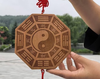 Espejo Bagua de Madera Feng Shui Familiar Absorbe Bendiciones para Protección Contra Energía Negativa Pasiva Alejar Espíritus Malignos Yinyang Tai Chi Zen