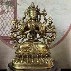 Vintage Thousand Armed Guanyin Statue, Thousand Hands Quan Yin Buddha Statue Buddhistische Avalokiteshvara Kuanyin Göttin des Mitgefühls Dekor 7