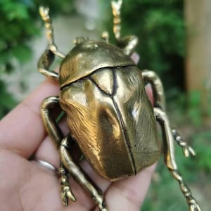 350gram/12.5oz Solid Huge Brass Beetle Statue, Copper Simulation Bug Figure Hotel Office Brass Insect Figurines Halloween Desk Decoration 25