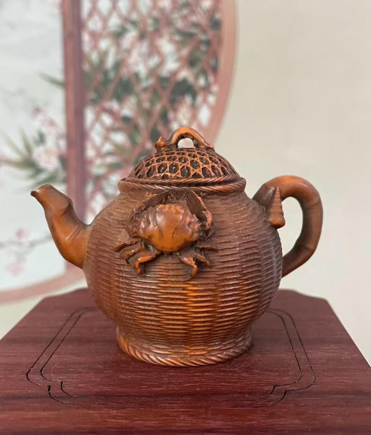 Vintage Hand Carved Wood Mini Teapot, Boxwood Carving Tea Pot