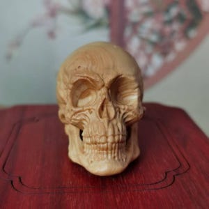 Hand Carved Wooden Human Skull, Natural Solid Wood Anatomy Sculpture, Realistic Skull Decor, Gothic Art, Halloween Prop, Curiosity Display 8