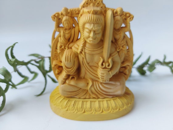 木彫り 僧侶　木製　仏像 チベット木製仏像、手彫り木製僧侶像、瞑想禅装飾、車の装飾木彫り