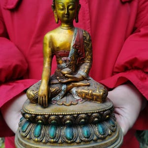 Estatua tibetana de Buda de cobre Shakyamuni para decoración del hogar, exterior, decoración zen, Buda, regalo de interior para relajación, meditación y Feng Shui.