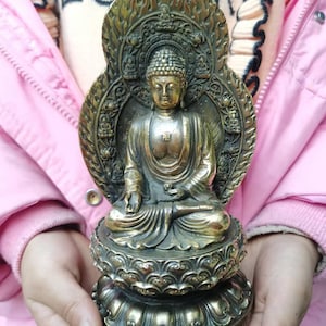 Exquisite Tibetan Copper Buddha Statue Temple ornament meditation,Zen Decor Buda Indoor Gift for Relaxation Meditation Feng shui Home Decor.