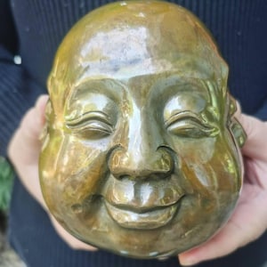 Four Faces Bronze Buddha Head Sculpture Vintage Copper Statue Happy Laugh Maitreya Buddha Head   Pleasure Anger Sorrow Joy Copper Statue  y9
