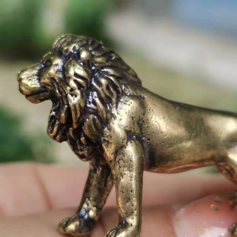 Mini Brass Lion Figurine Model Ornament Retro Animal Statue Home Table ...