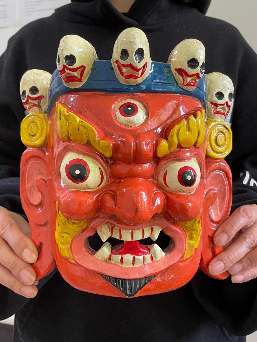 Tibetan Mahakala Mask From Nepal,wooden Wall Hanging,unique