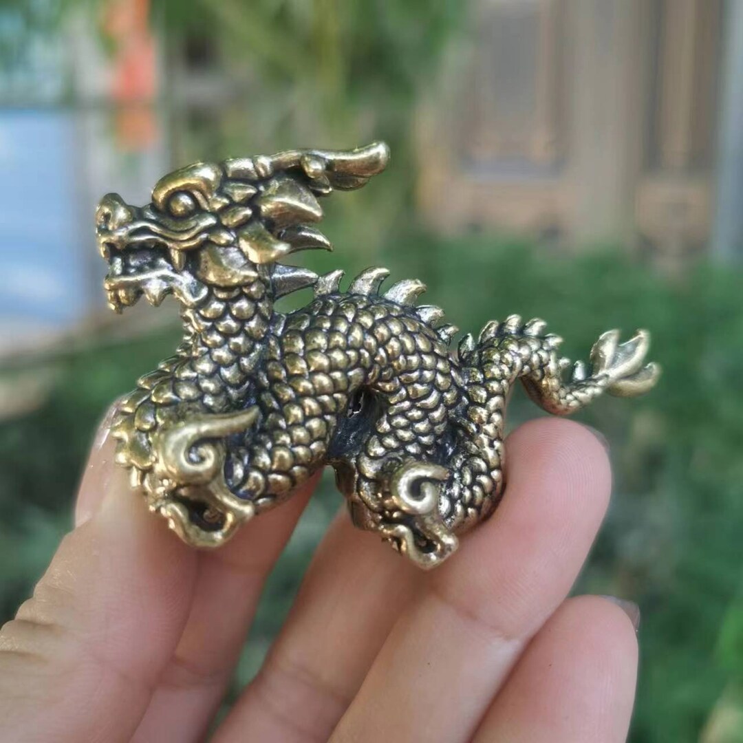 Mini Brass Dragon Statue Magical and Noble Copper Azure Dragon Figurine ...