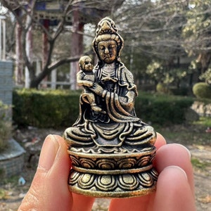 Copper mini Guan Yin Bodhisattva Tara Statue Goddess of Compassion Healing Meditating Sculpture Eastern Enlightenment Buddhism decor YYMM205