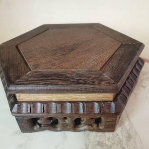 Asian Oriental Brown Wood Plant Jar Display ,Sandal Wood Antique Holder, Natural Unique Wood big Footed Base Display Stand Holds Vase Base