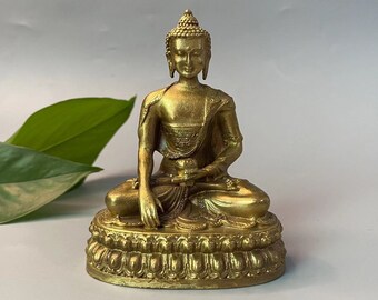 Statuette Bouddha En Laiton Vintage - 6,1x4,1x4,1 Cm - Décoration Bureau, Intérieur - Sculpture Métal Décorative