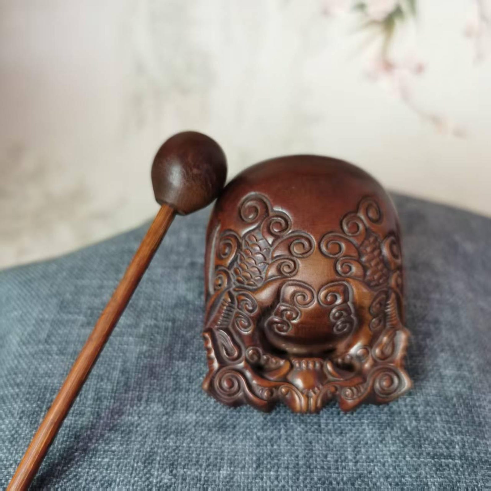 Natural Retro Wooden Muyu Mokugyo Buddhist Monk Instrument Drum Fish ...