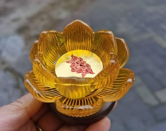 Yellow Glass golden lotus lamp table candlestick Buddha ghee candle lamp table,Buddha Yoga Crystal Candle Holder Lotus Meditation Home Decor