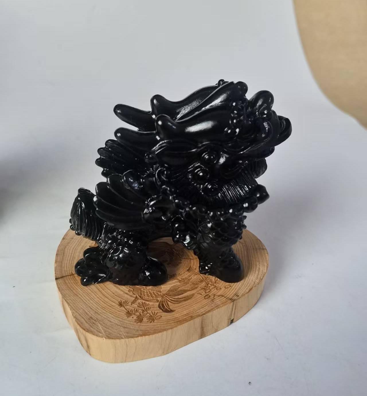 Kirin Statue, Black Obsidian Pixiu Carving, Root Chakra Obsidian