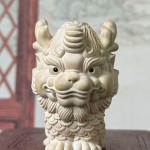 Feng shui Drewniana statua Qilin, zwierzę Pixiu, bogactwo, posąg Bixie, stare chińskie drewno, wypędzanie złych duchów, odważne oddziały, wystrój domu Kylin