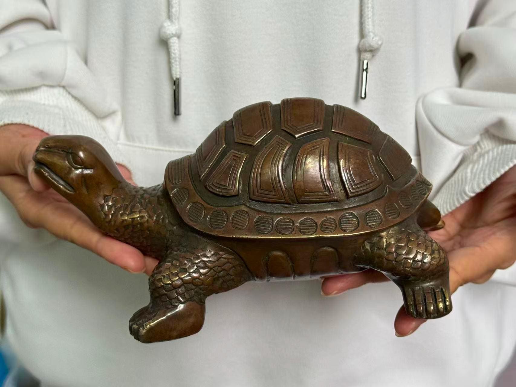 ヴィンテージ銅製亀像、ブロンズ製コレクションフィギュア、室内装飾用