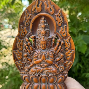 Alter Vintage Holzschnitzerei Tausend-Hand Kwan-yin Avalokitesvara Guanyin Buddha, Tibet ntique Buchsbaum Guan Yin Statue Buddhistische Quan Yin yu146