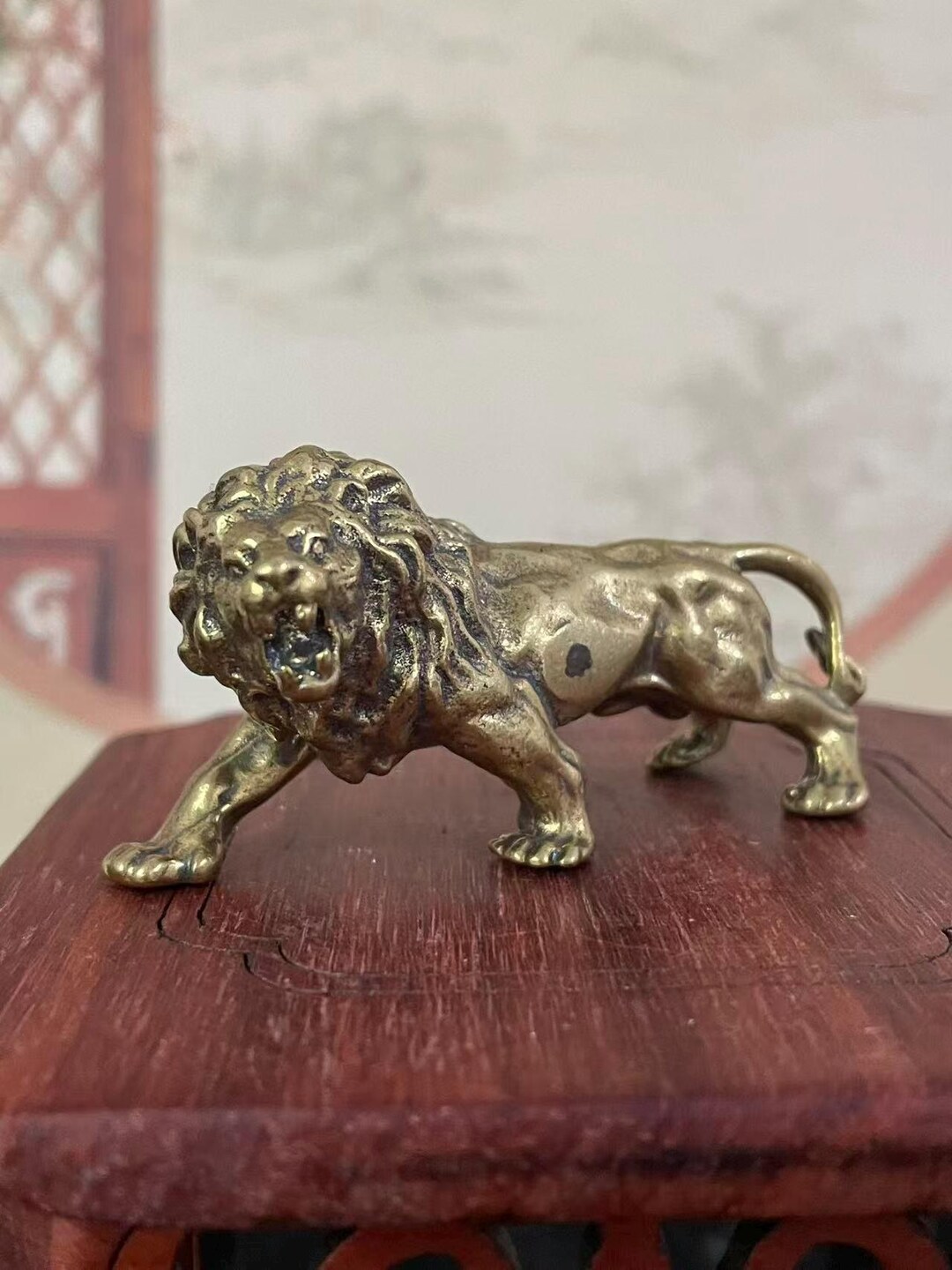 Miniature Brass Lion Figurine Model Ornament Retro Animal Statue Home ...