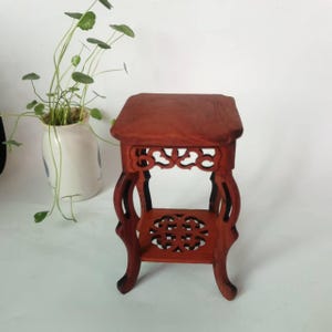 Natural Wood FootedSquare Base Display Stand Holds Vase Base, Sandal Wood Retro Antique Holder, Asian Oriental red Wood Plant Jar Display 86