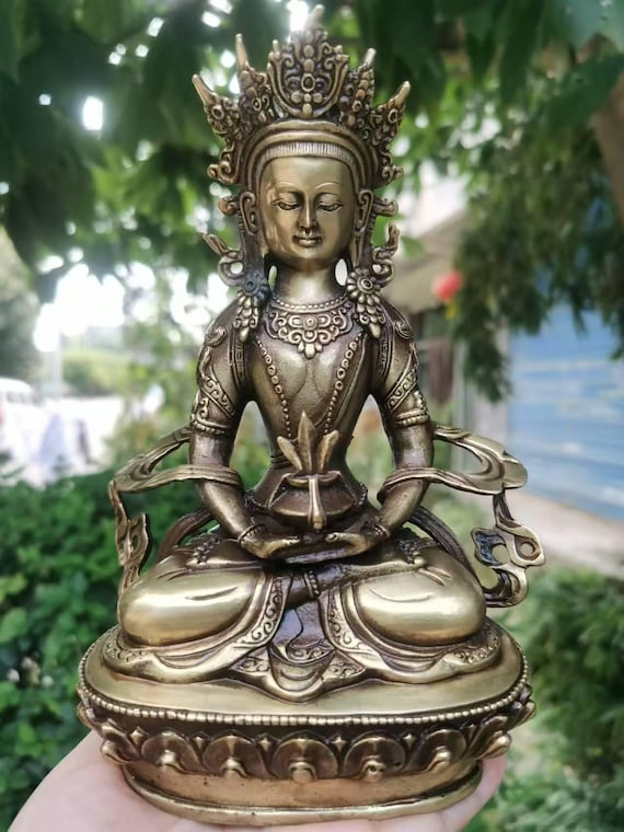 LISAQ China Koper Brons Fengshui Boeddha's Hand Kleine Standbeeld Metalen Ambachten Huisdecoraties