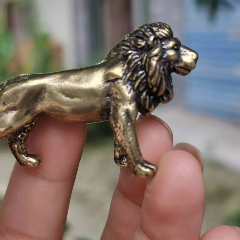 Mini Brass Lion Figurine Model Ornament Retro Animal Statue Home Table ...