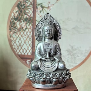 Vintage White Copper Guan Yin Bodhisattva Tara Statue Goddess of Compassion and Healing Meditating Sculpture Eastern Enlightenment Buddhism