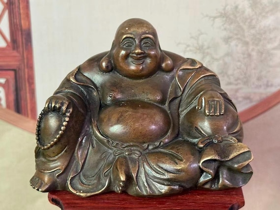 中国銅製 幸せに笑う弥勒仏像、チベットの笑う太った仏像、仏教寺院の