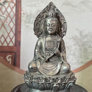 Vintage White Copper Bench Guanyin Bodhisattva statue of Avalokitesvara Seated ornaments Guan Yin Bodhisattva Goddess of  Compassion  amulet