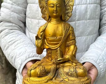 Tibetaans Koper Shakyamuni Amitabha Boeddhabeeld Boeddhisme Tempel ornament meditatie, Feng shui Boeddha Beeldje Home Office Decor