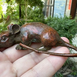 Copper rat sculpture status Decoration tea pet , Collect Bronze Feng Shui Auspicious wealth mouse rat Zodiac Animal Huge RAT ornaments Y325