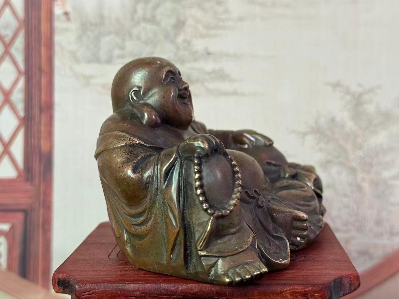 中国銅製 幸せに笑う弥勒仏像、チベットの笑う太った仏像、仏教寺院の