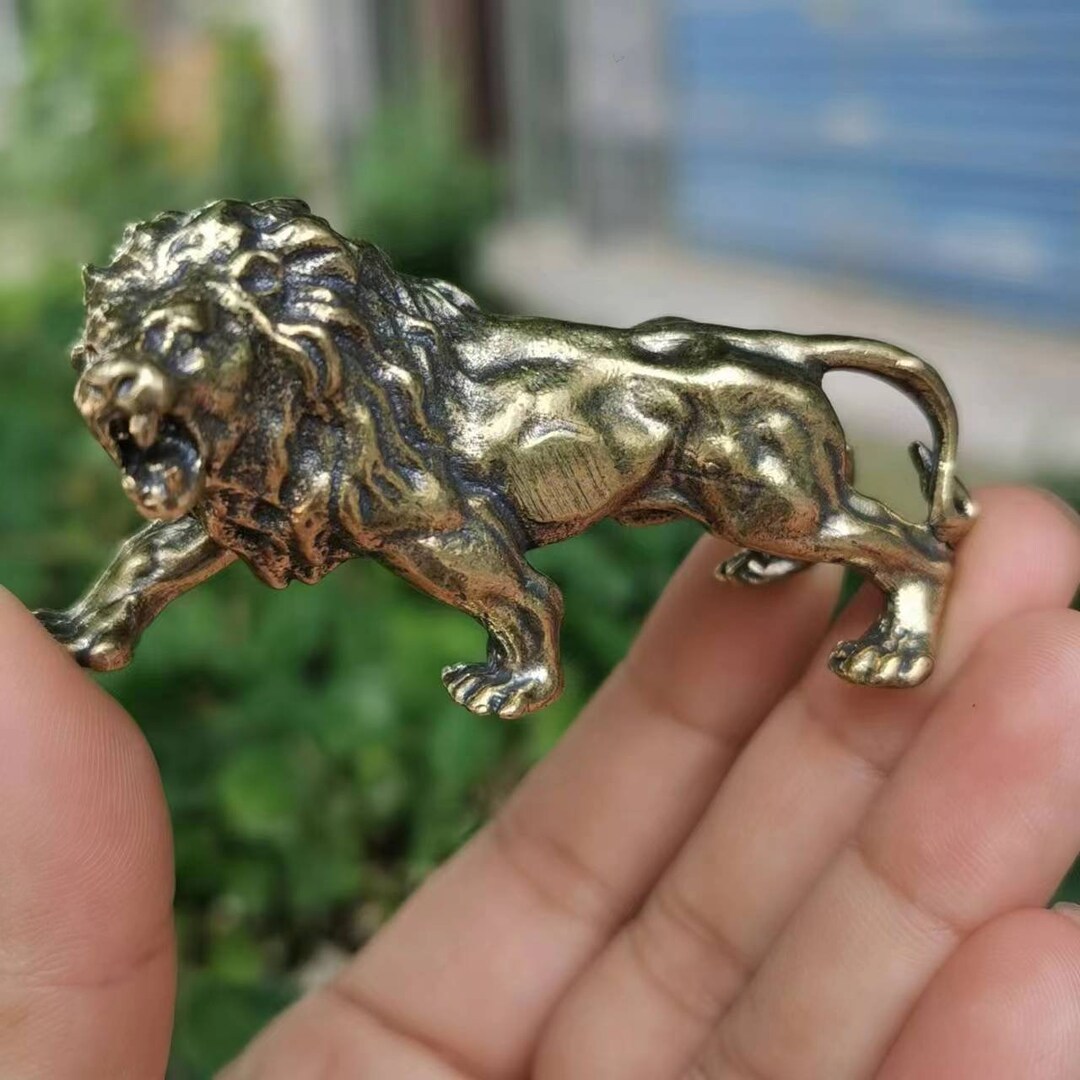 Miniature Brass Lion Figurine Model Ornament Retro Animal Statue Home ...